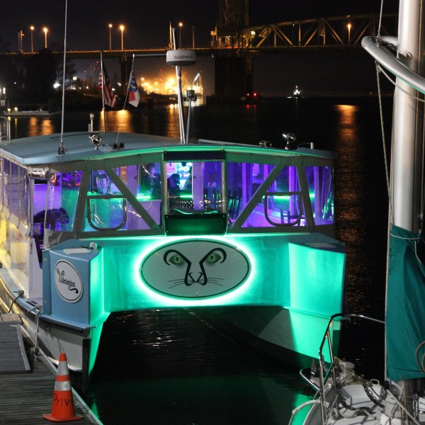 a building with a green light